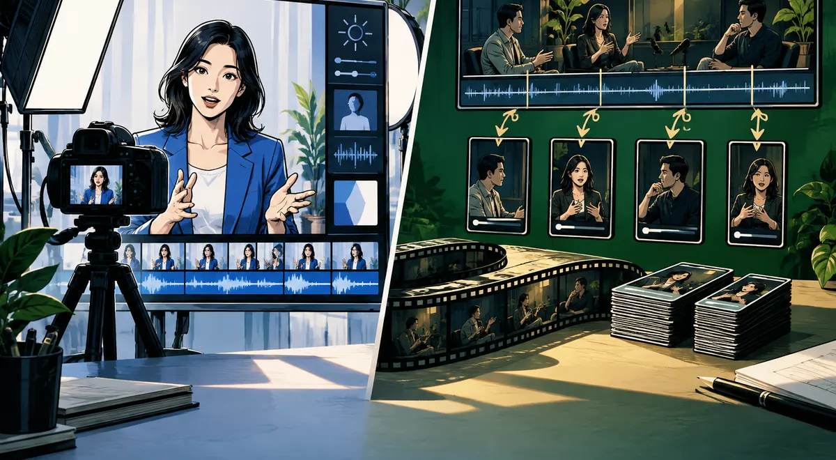 Captions 与 Vidyo.ai 的场景插画