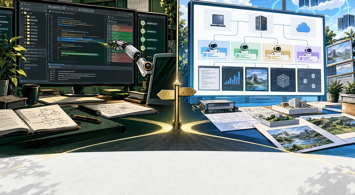 Devin Desktop 与 Cursor AI 的场景插画
