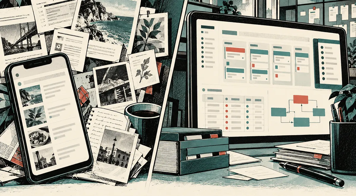 Notion 与 Evernote 的场景插画