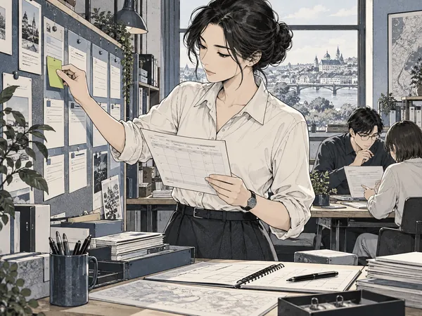 守护者在整理团队任务的漫画场景